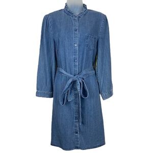 CeCe Denim Tie Waist Button Front Shirtdress Chambray